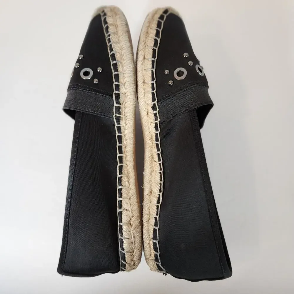 SIMPLY VERA VERA WANG Black Satin Espadrille Grommet Detail Womens 9M FLAWED